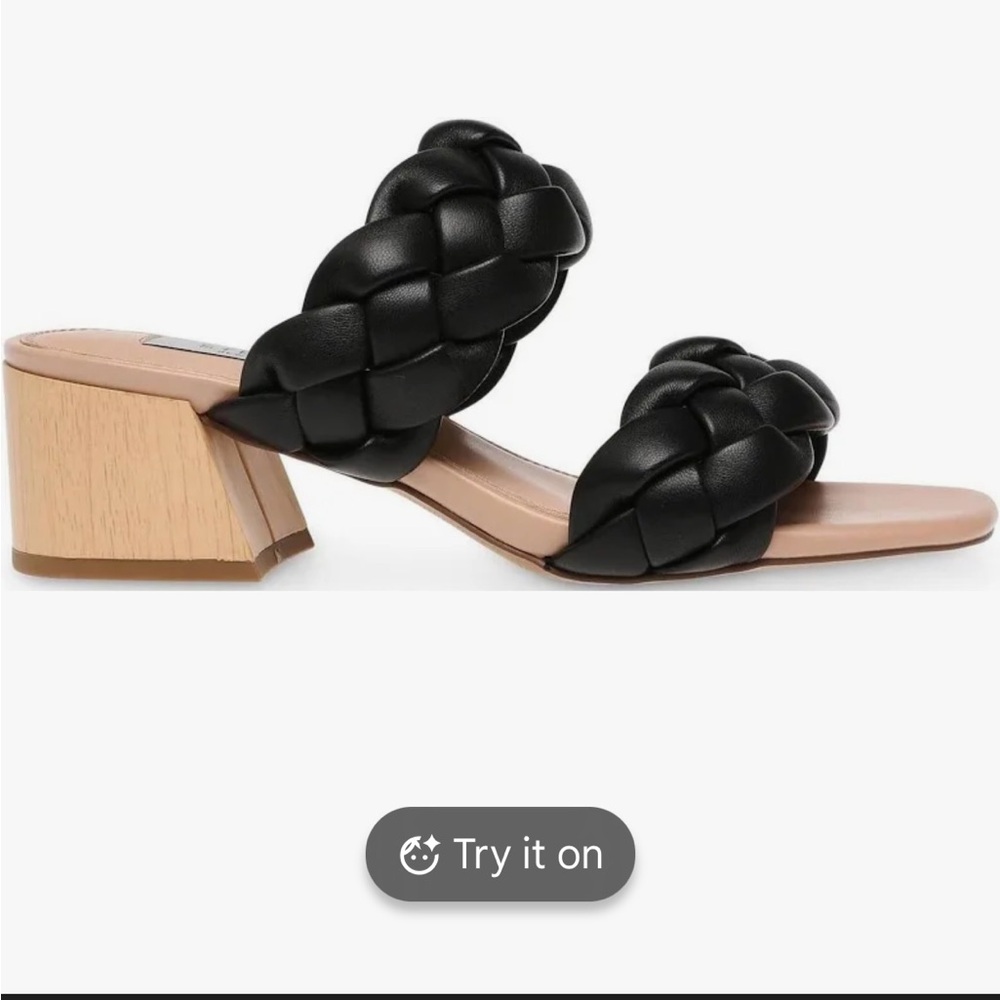 Steven by Steve Madden Beliza Black Braided Leather Block Heel Slide Sandals